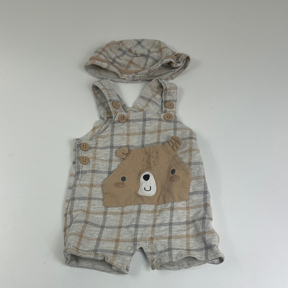 Baby Plaid Bear Romper - Beige & Gray, unbranded size 3-6 months cute baby kids